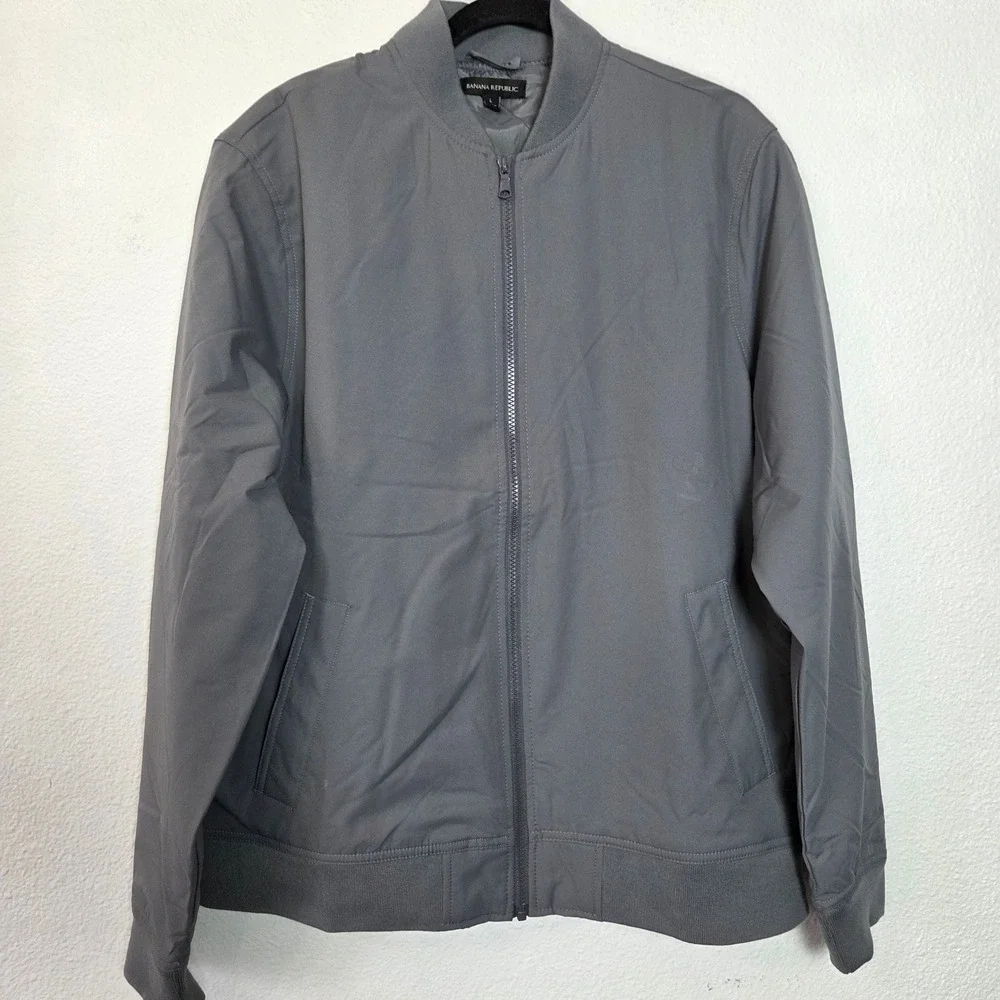 Banana Republic Bomber Jacket Gray Zip Front Mens Large‎